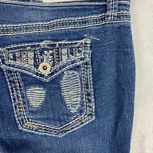 Ariya Bootcut Jeans Juniors' 7 Embroidered Denim Whiskered Rodeo Cowgirl Western - Picture 5 of 16